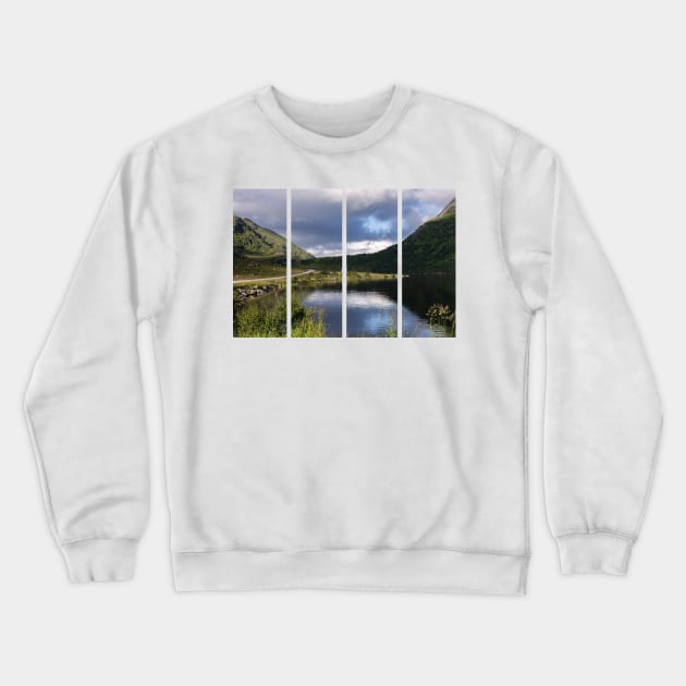 Wonderful landscapes in Norway. Nordland. Beautiful scenery of a white house in a valley on the Lofoten Islands. Summer sunny day Crewneck Sweatshirt by fabbroni-art